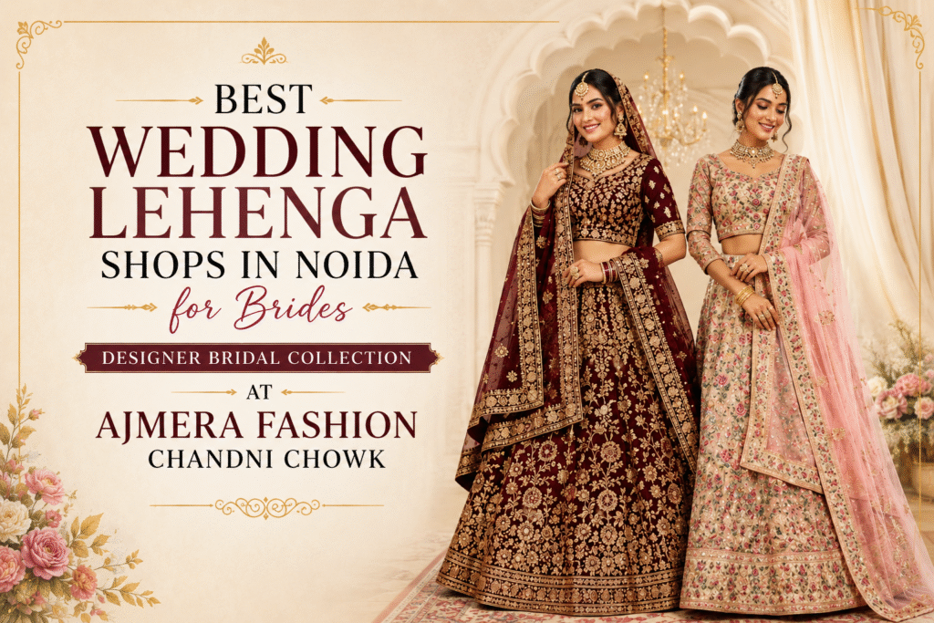 Best Wedding Lehenga Shops in Noida for Brides designer bridal lehenga collection at Ajmera Fashion Chandni Chowk