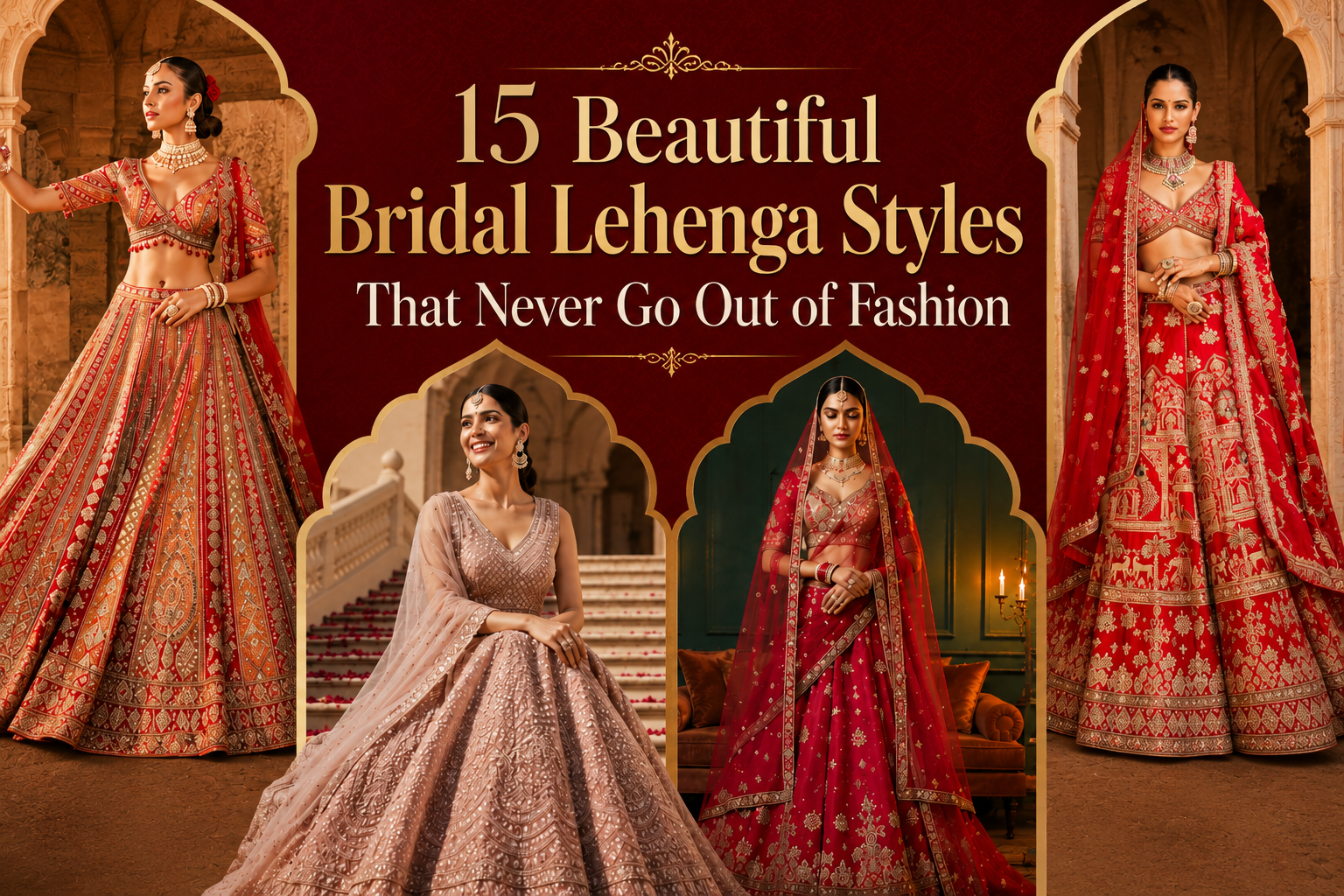 Beautiful bridal lehenga styles featuring red and designer wedding lehenga designs for modern and traditional brides