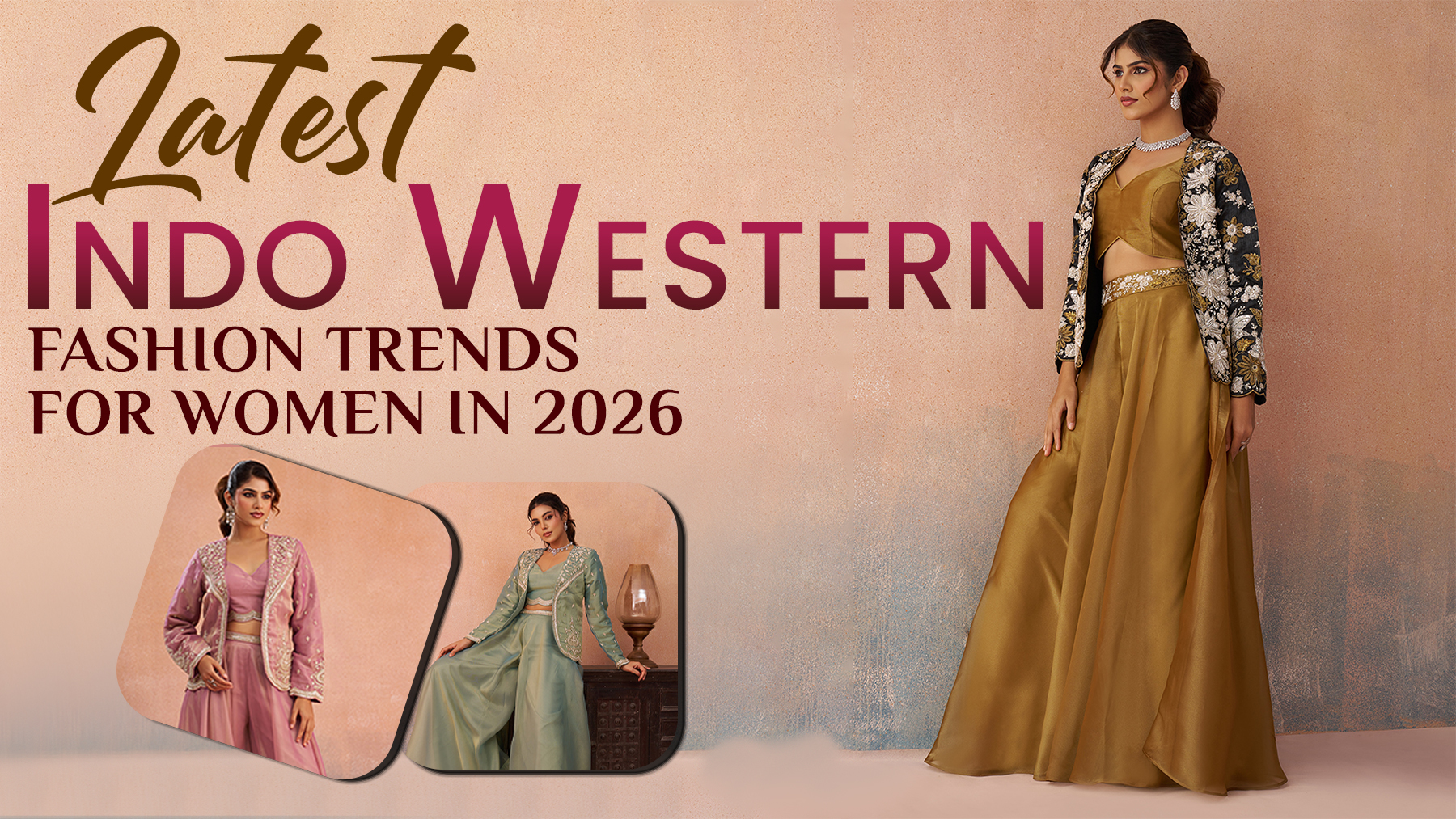 Latest Indo Western Fashion Trends for Women in 2026 with stylish Indo Western gowns and modern fusion outfits at Ajmera Chandni Chowk.