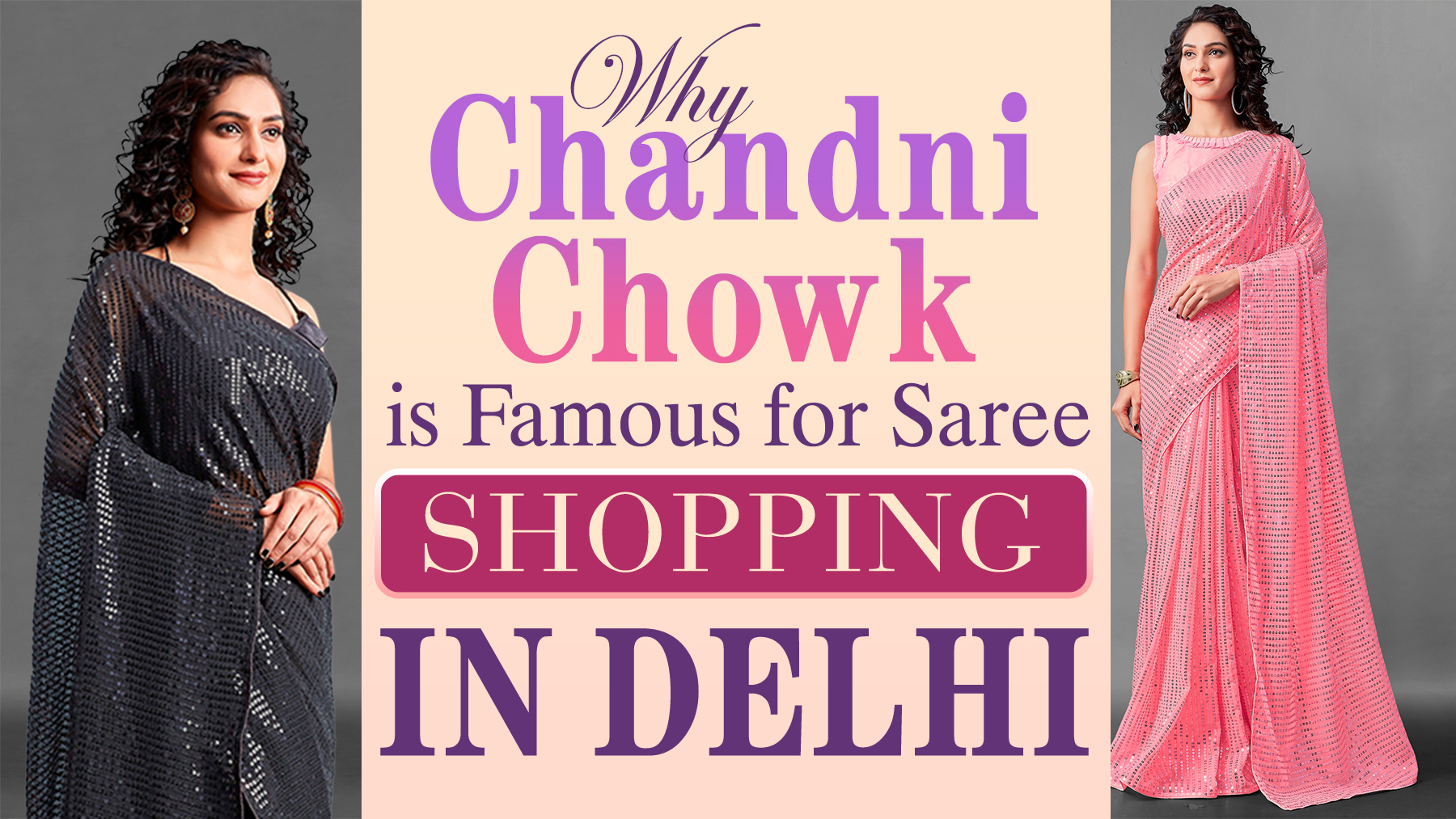 Saree Shopping in Delhi at Chandni Chowk with beautiful black and pink designer sarees for wedding and festive wear.