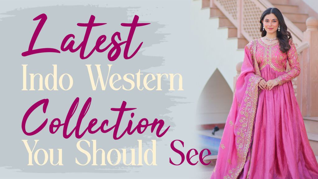 Woman wearing a stylish pink ethnic fusion outfit from the latest indo western collection in chandni chowk