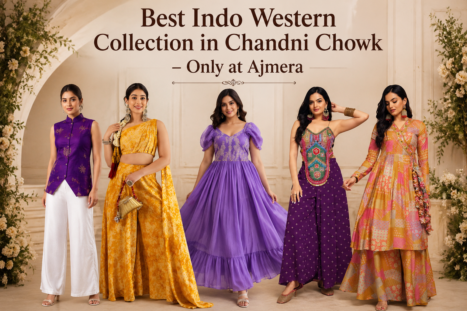 Best Indo Western Collection in Chandni Chowk featuring designer fusion wear and stylish ethnic outfits at Ajmera Chandni Chowk