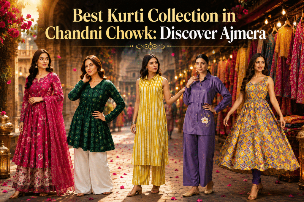 Best Kurti Collection in Chandni Chowk at Ajmera featuring stylish designer kurtis, cotton kurtis, and ethnic wear for women