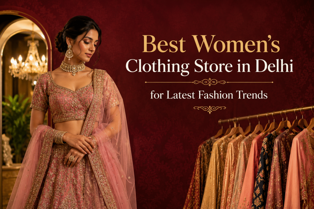 Best Women's Clothing Store in Delhi showcasing designer sarees, bridal lehengas, and latest fashion trends for women