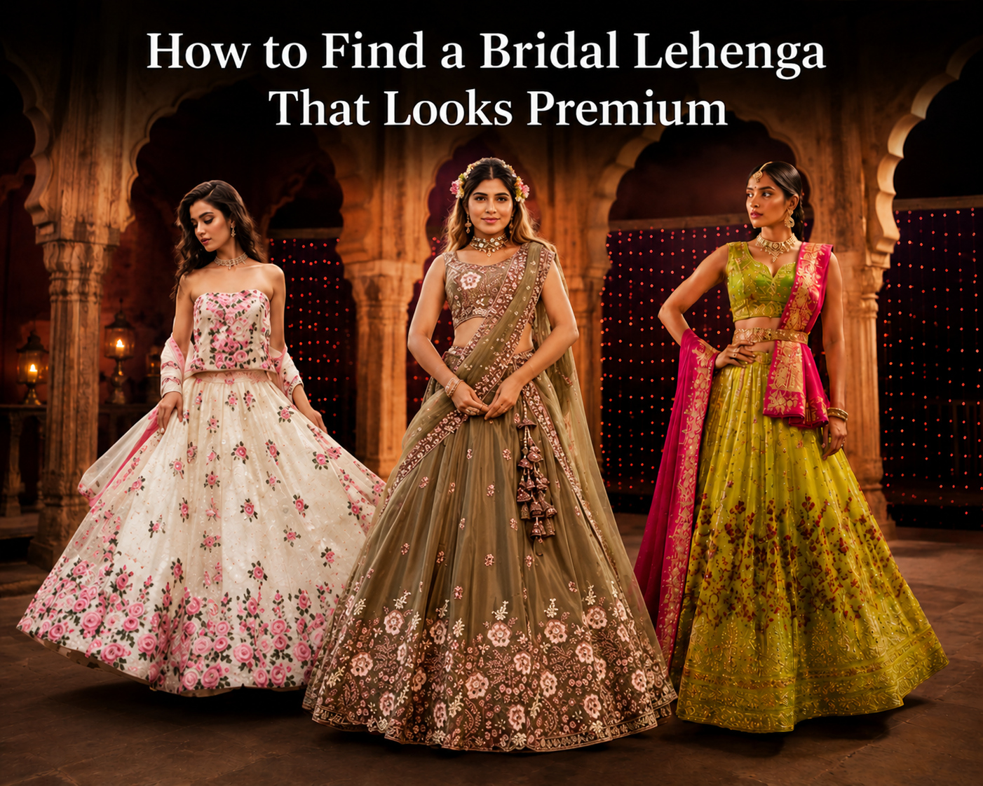 Bridal lehenga styles showing how to find a bridal lehenga that looks premium with designer wedding outfits for brides