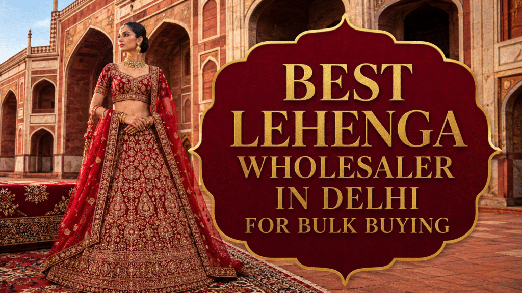 Best Lehenga Wholesaler in Delhi for Bulk Buying showcasing premium bridal lehenga collections and wholesale ethnic wear in Chandni Chowk