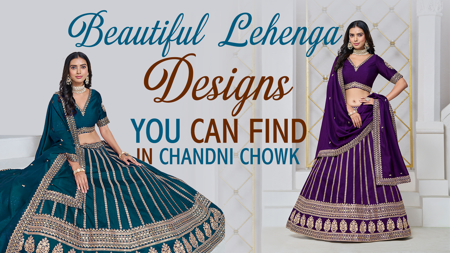 Beautiful Lehenga in Chandni Chowk featuring teal and purple lehenga designs for wedding and bridal shopping.